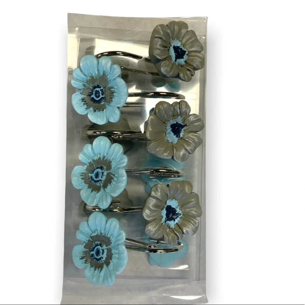 Flower Shower Hooks Resin Sun Splash Collection Blue Clay-Grey Set of 12 Hooks